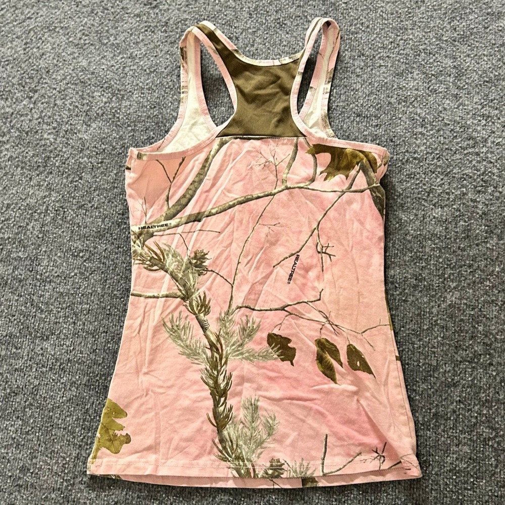 Realtree Tank Top Womens Size S Pink Camo Henley Racerback Mesh Back Stretch